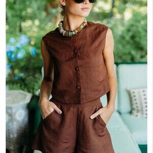 Brown Sleeveless Button-Up Top Julia Amory